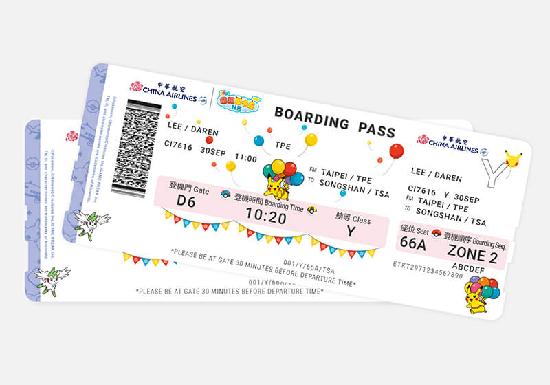 Pikachu Jet CI Physical boarding pass